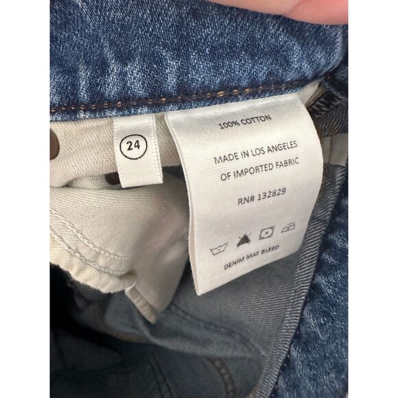 GRLFRND Brooklyn High Rise Straight Jeans Medium Wash Raw Hem Sz 24 - Picture 9 of 10